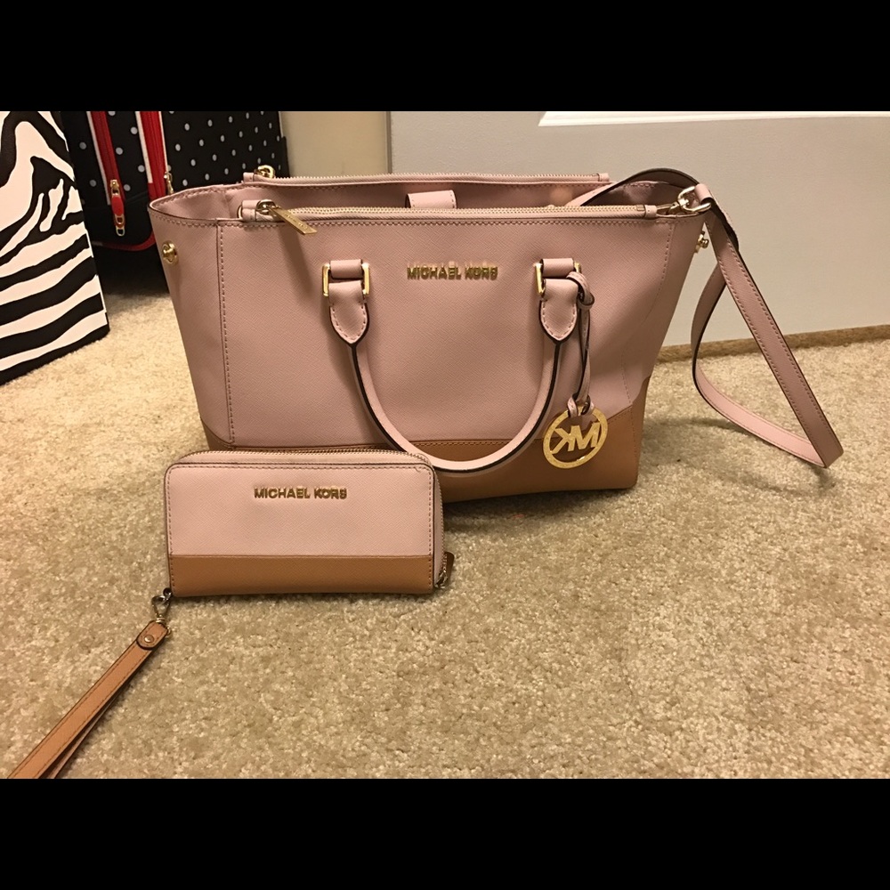 MK Pink/Brown Cross Body and Wallet Set